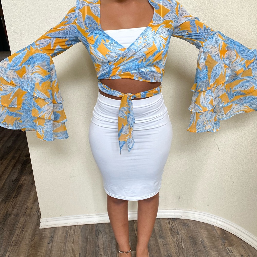 Bell Sleeve Crop Top Blouse